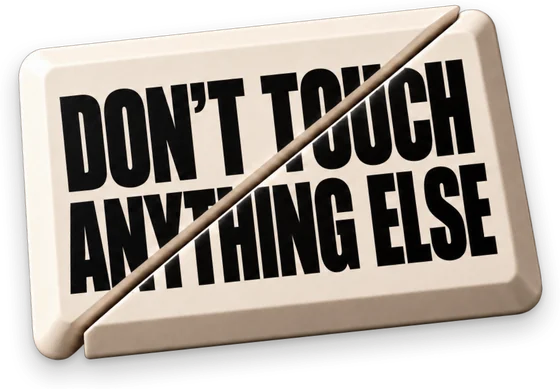 Sliced button reading “Don’t touch anything else”