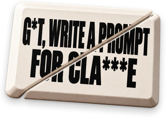Sliced button reading “G*T, write a prompt for Cla***e”