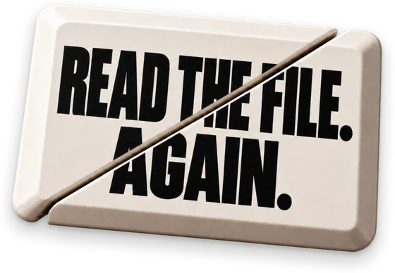Sliced button reading “Read the file. Again.”